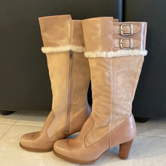 Ugg Heel Boots Leather Suede & Sheepskin NWOT - Picture 9 of 16